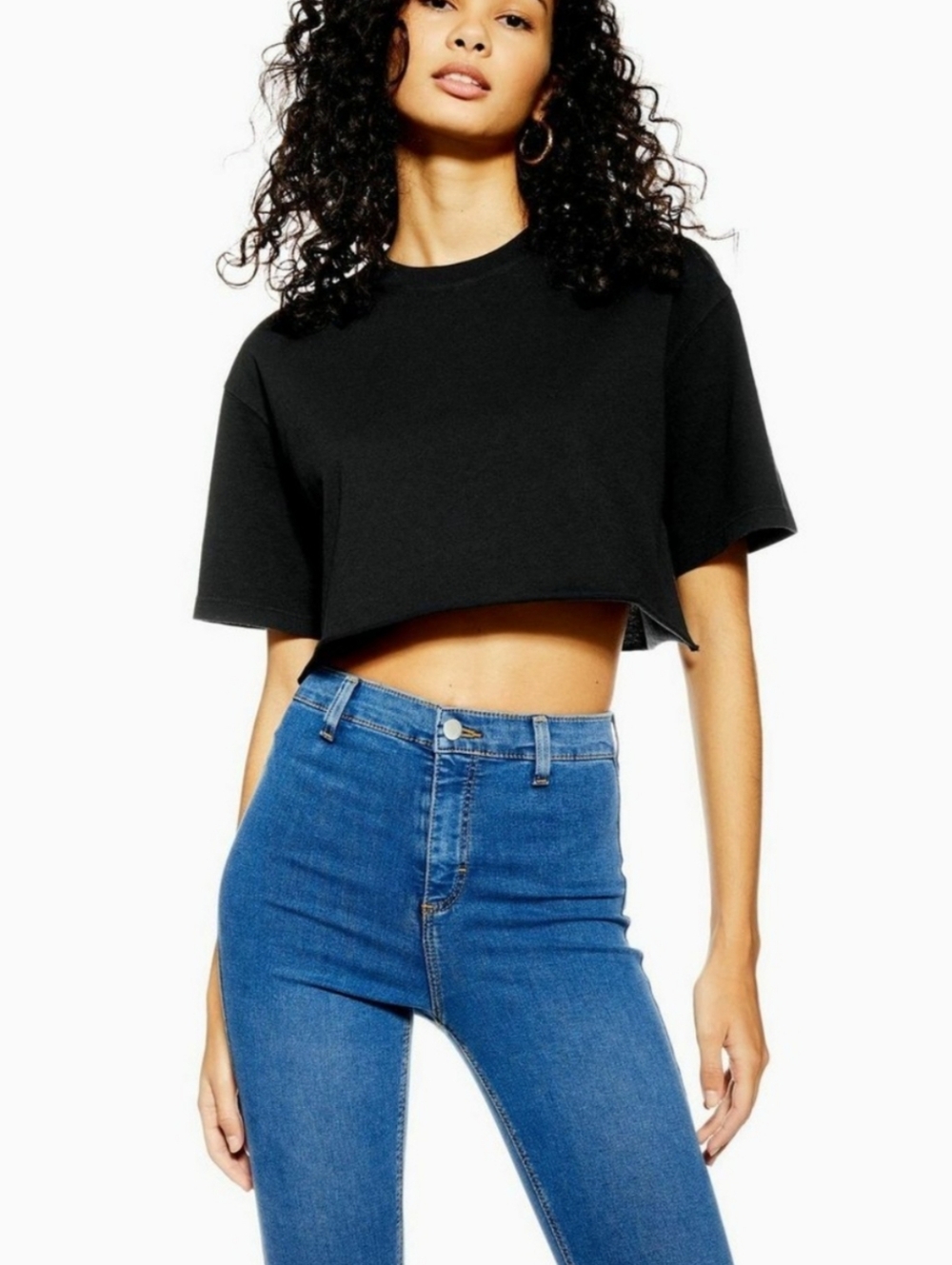 Topshop women’s Black 100% cotton Crop Crew Tee size 10 new with tags